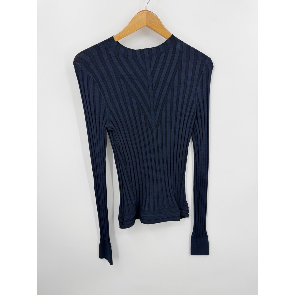J Brand JB000153 Ribbed Knit Top Women Size S Navy Blue Chevron Long Sleeve